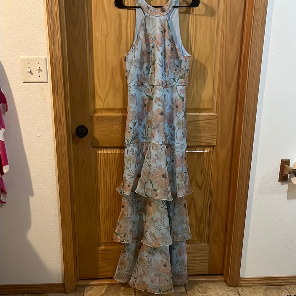 Lulus Floral Sleeveless Maxi Dress - Blue and Cream - M